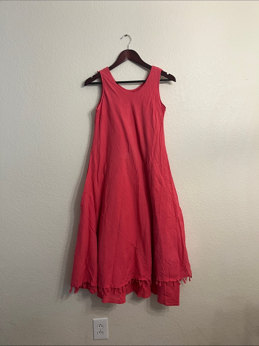 100% cotton Cottage core / bohemian / resort wear Coral-Red Maxi Dress
